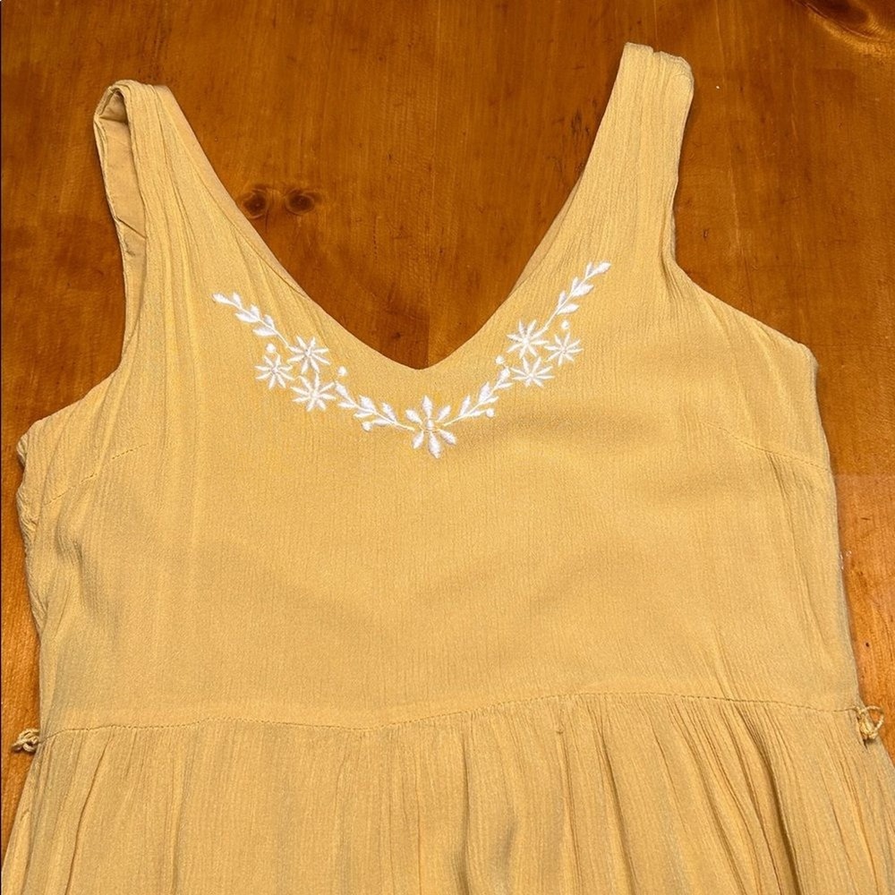 Joie Embroidered Tiered Boho Cottagecore Mustard Yellow Midi Dress Sleeveless - Picture 6 of 9